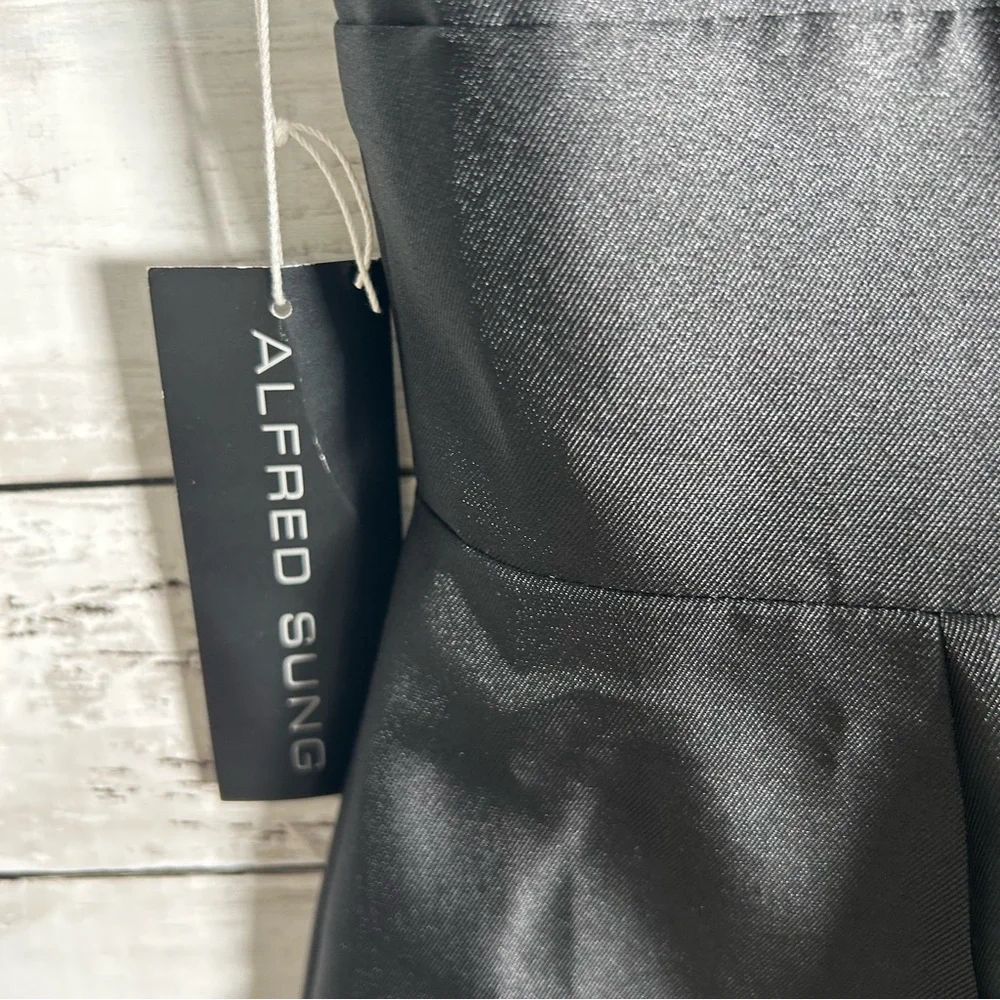 Alfred Sung Black Bow Sleeveless Satin Twill Trumpet Formal Gown Sz 2 $269 D863 - Picture 8 of 10